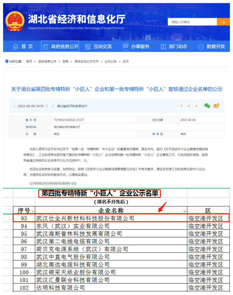 湖北省第四批专精特新“小巨人”企业公示名单